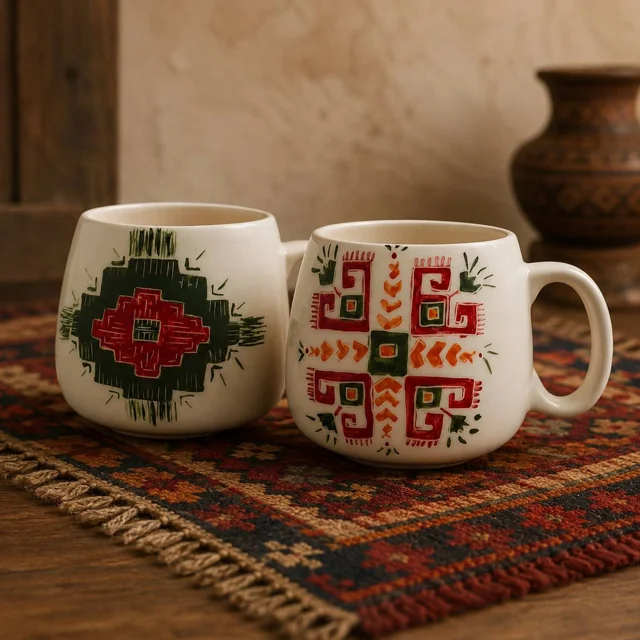 ماگ گرد طرح گلیم سایز بزرگ